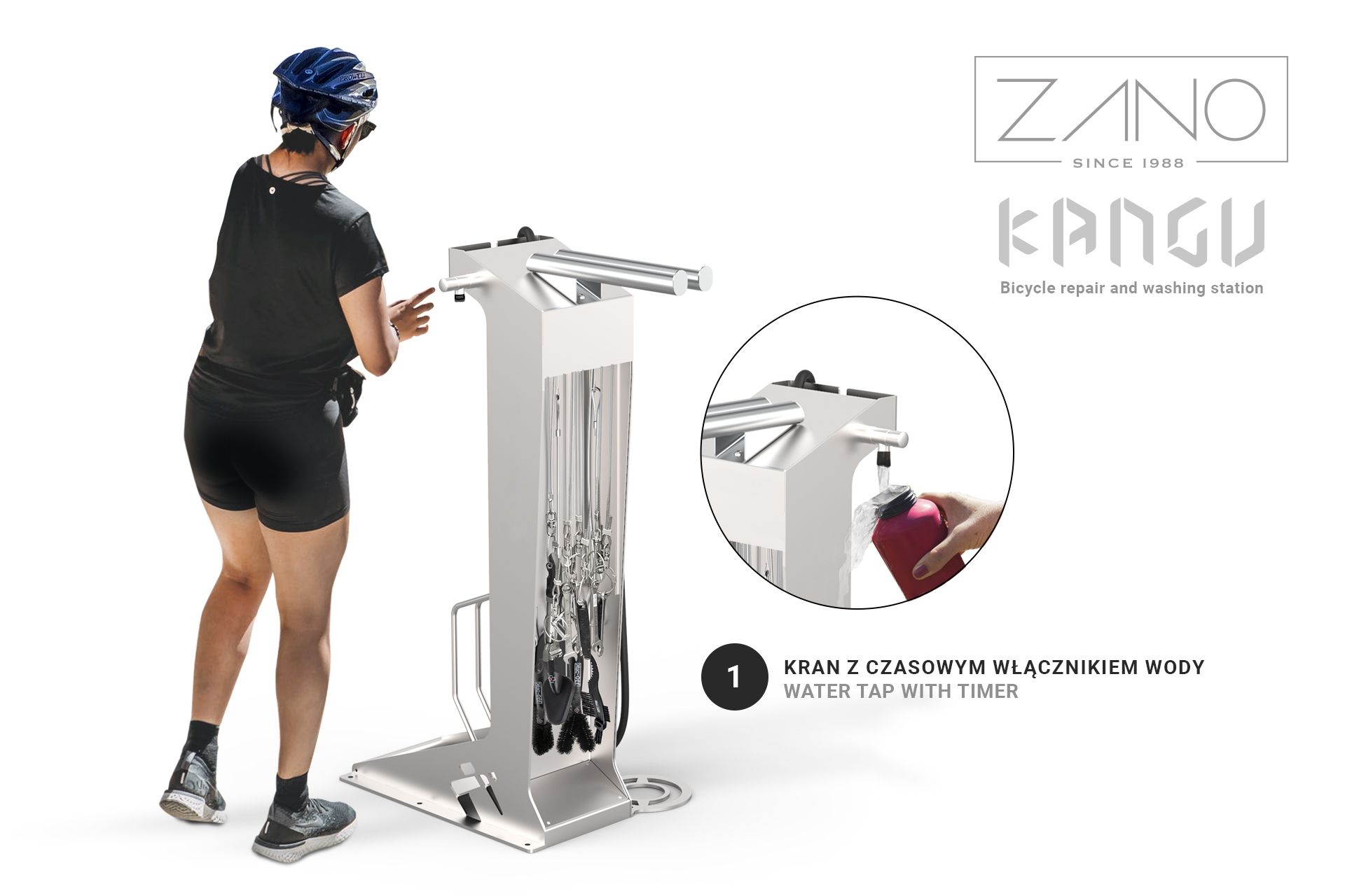 KANGU stanica za popravak i pranje bicikala - slavina za punjenje boca s vodom