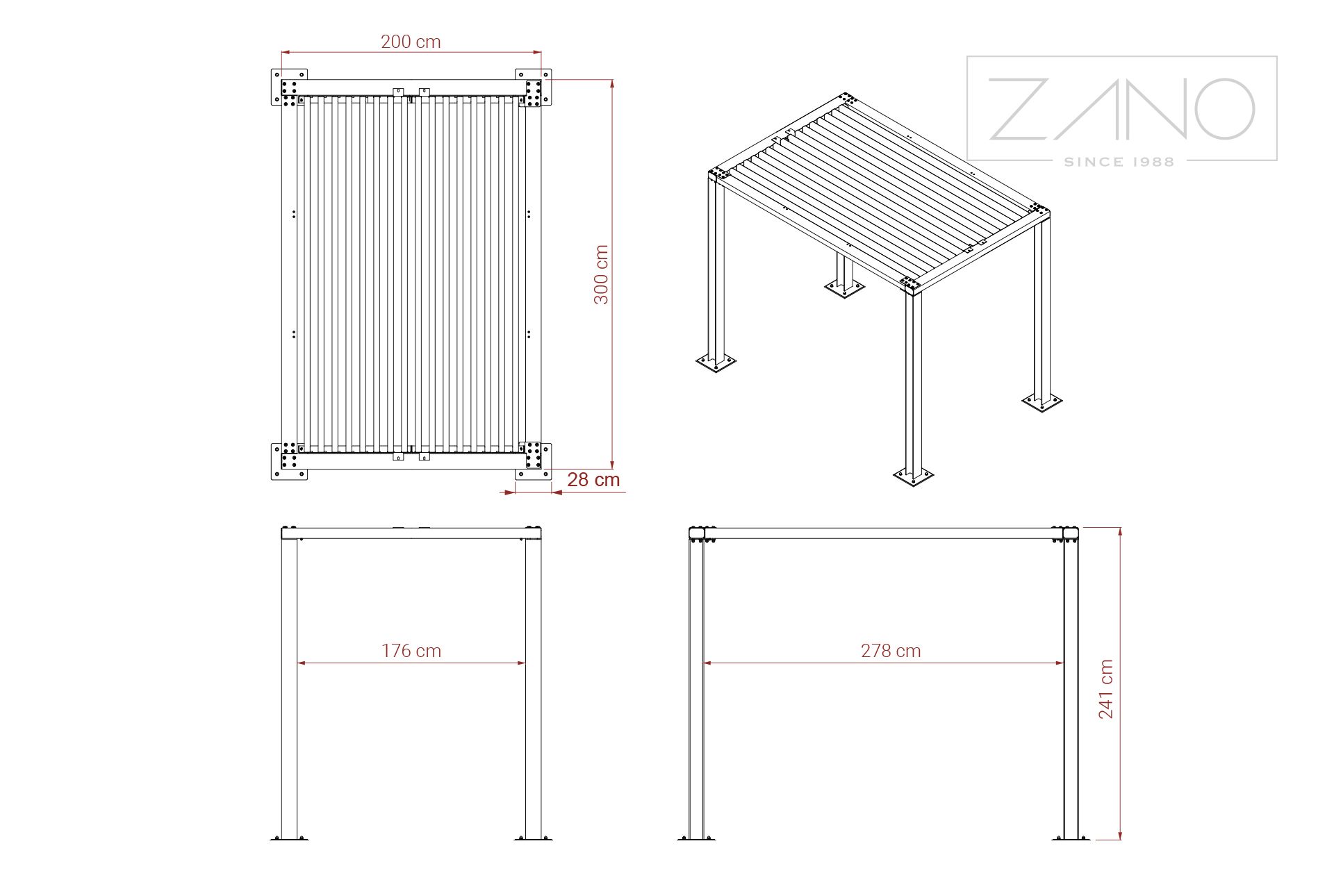 Pergola 3 x 2 m 22-001-2 | dimenzije Pergola 3 x 2 m 22-001-2 | dimenzije