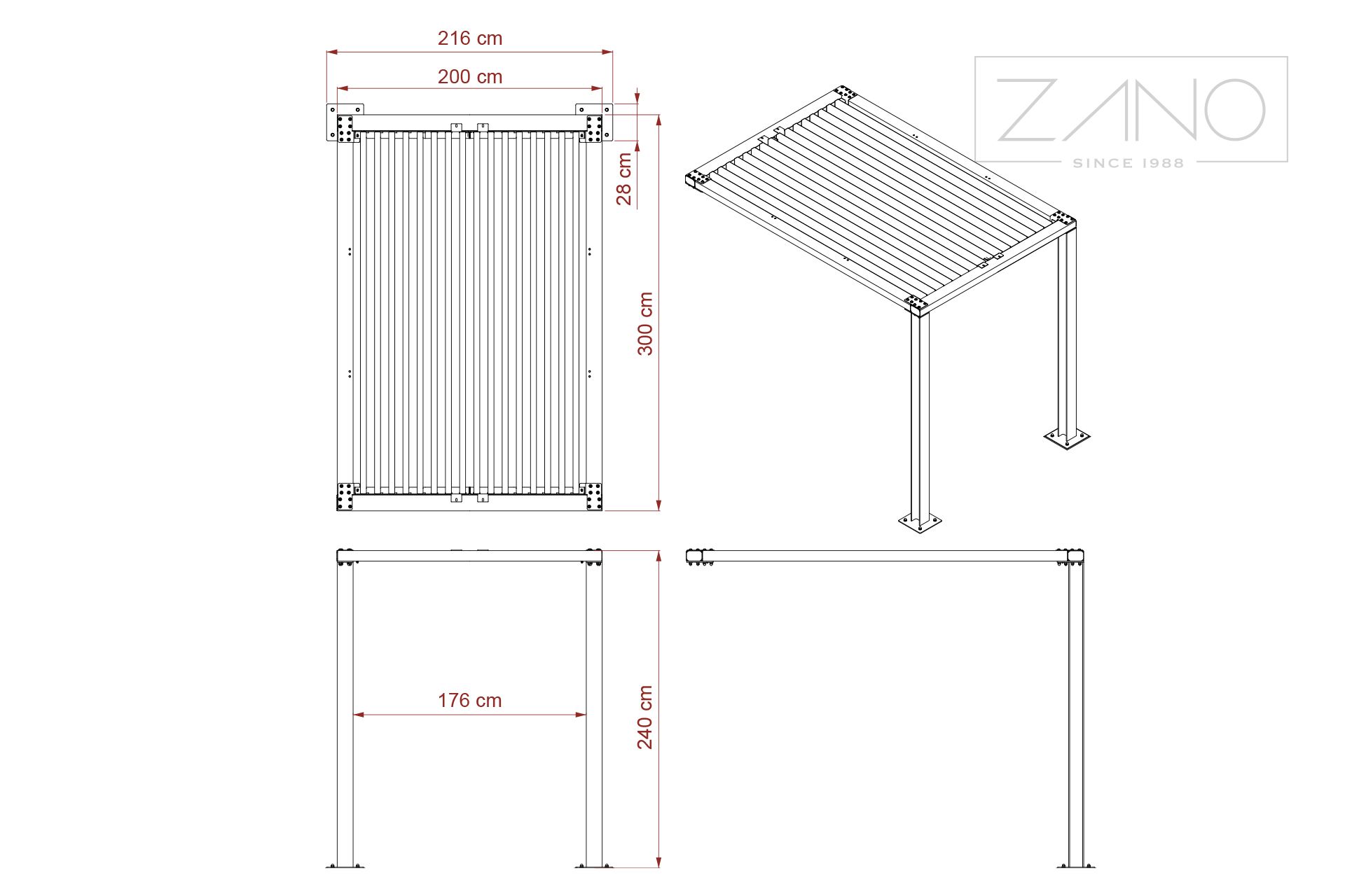 Modul pergole 2 x 3 m 22.101.3 | dimenzije Modul pergole 2 x 3 m 22.101.3 | dimenzije