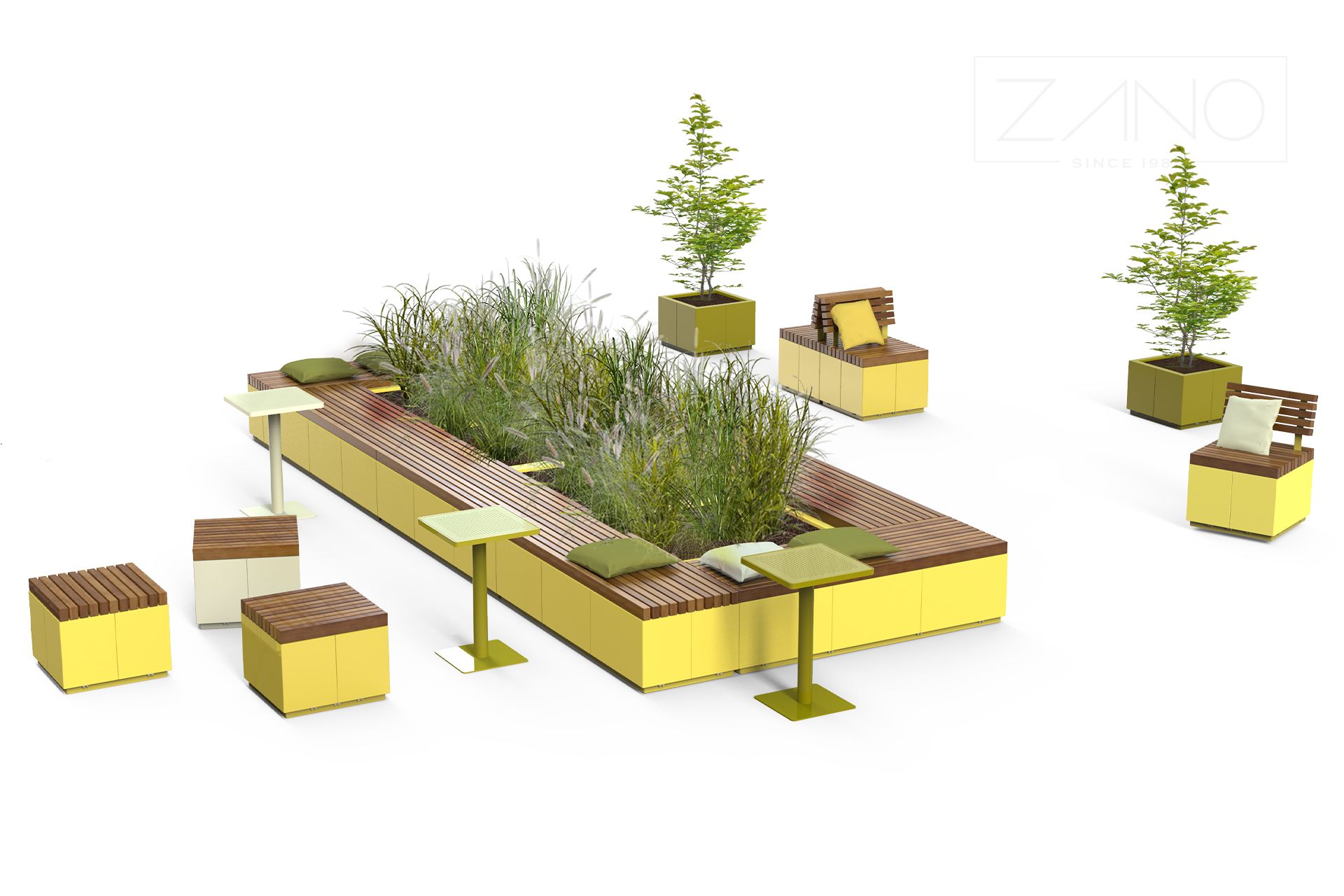 klupe i gradske žardinjere iz serije Quadro tvrtke ZANO city furniture