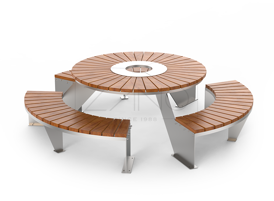 Stol za piknik s tri klupe od nehrđajućeg čelika i egzotičnog drva