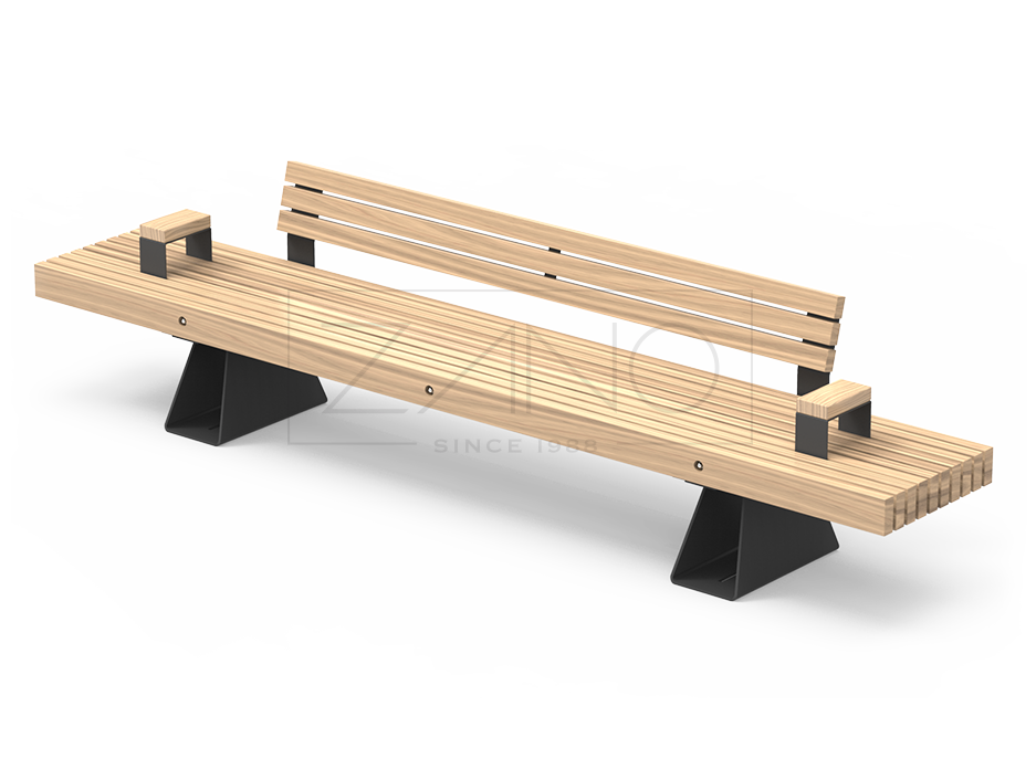 Travetto klupa od crnog čelika i drva s naslonima za ruke