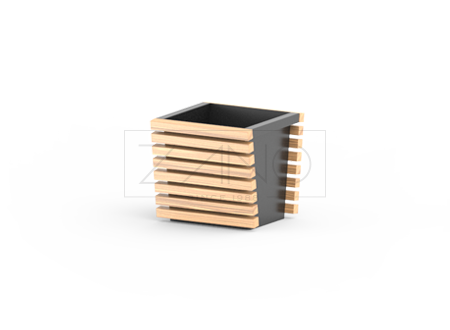 Moderna saksija za cvijeće izrađena od crnog čelika i drvenih elemenata