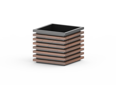 Čelična saksija za cvijeće s drvenim elementima