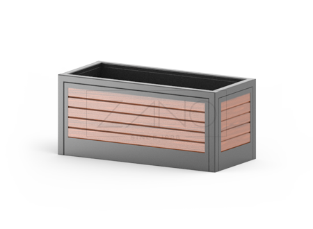 Moderna urbana žardinjera izrađena od crnog čelika i drva