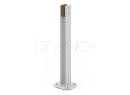 Gradski stupić za ogradu izrađen od nehrđajućeg čelika i drvenih elemenata. Jedinstven, originalan dizajn.