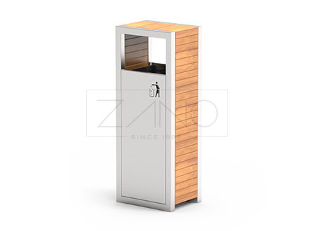 Jednokomorna kanta za komunalni otpad izrađena od nehrđajućeg čelika s drvenom zavr&scaron;nom obradom