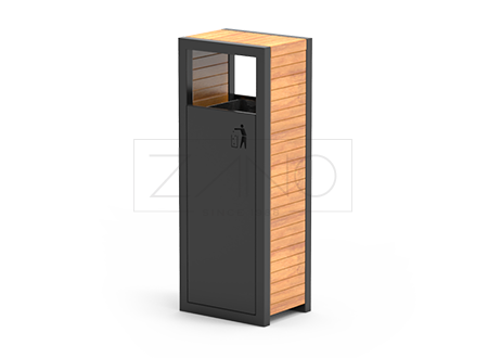 Gradska kanta za smeće izrađena od ugljičnog čelika, pocinčana, pra&scaron;kasto obojena s elementima domaćeg drva