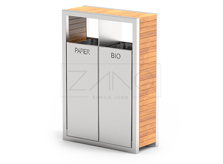 PAVO dvokomorna kanta za recikliranje izrađena od nehrđajućeg čelika i lakiranog smrekovog drva