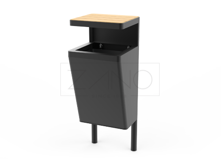 Elegantna i moderna kanta za otpad izrađena od čelika i drva. Čelik je plastificiran u RAL 9005 boji.