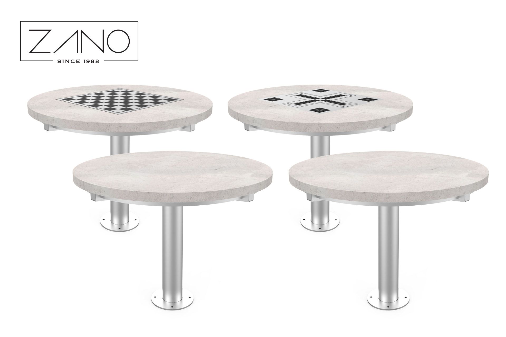 Stolovi za igru u parku od nehrđajućeg čelika s betonskim pločama