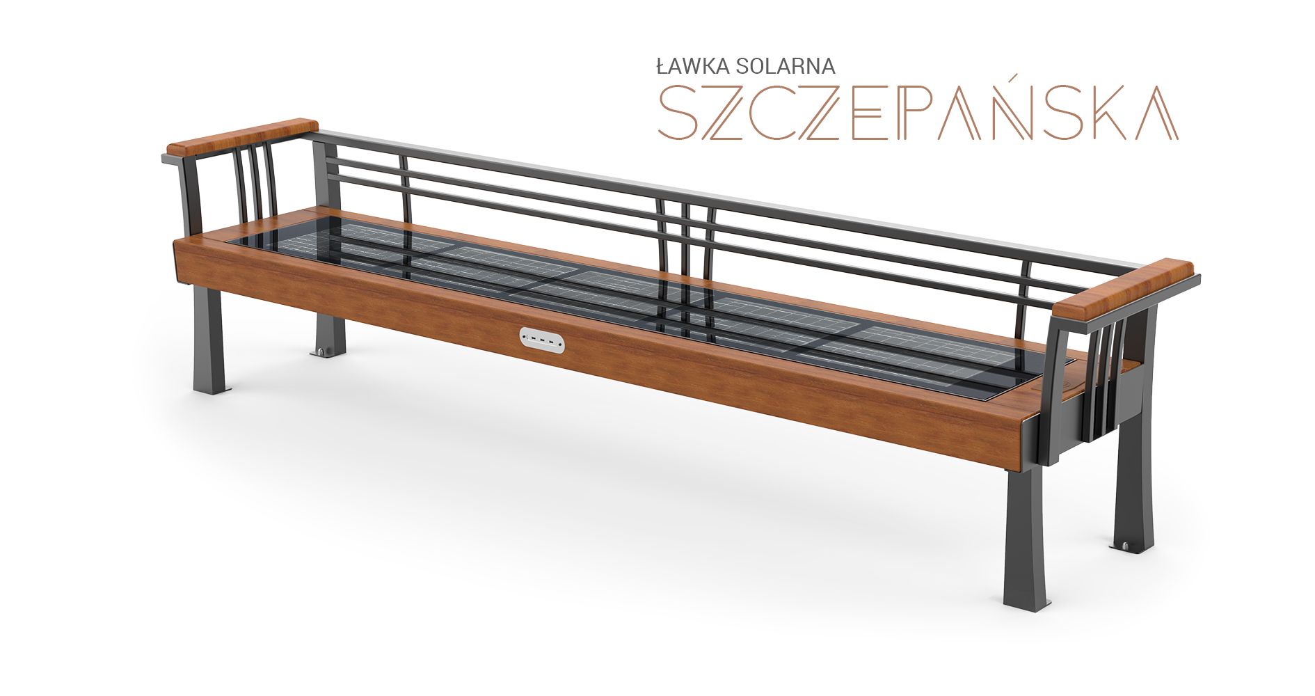 multimedijska klupa, solarna klupa od čelika i drveta
