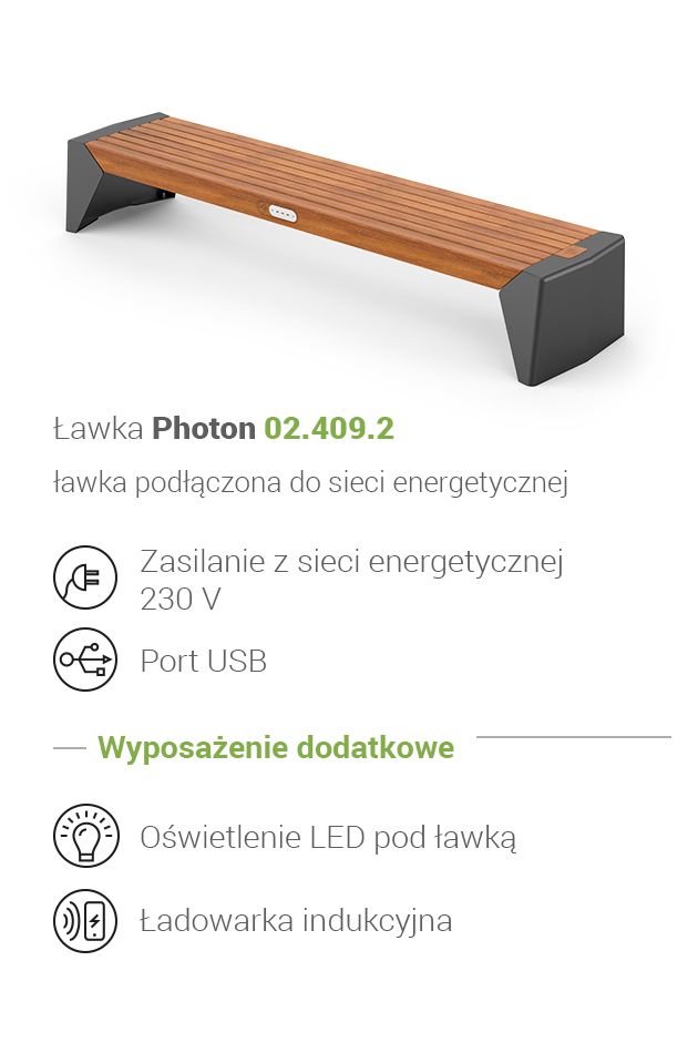 Photon Bench 02.409.2 | Multimedijska klupa s napajanjem iz mreže