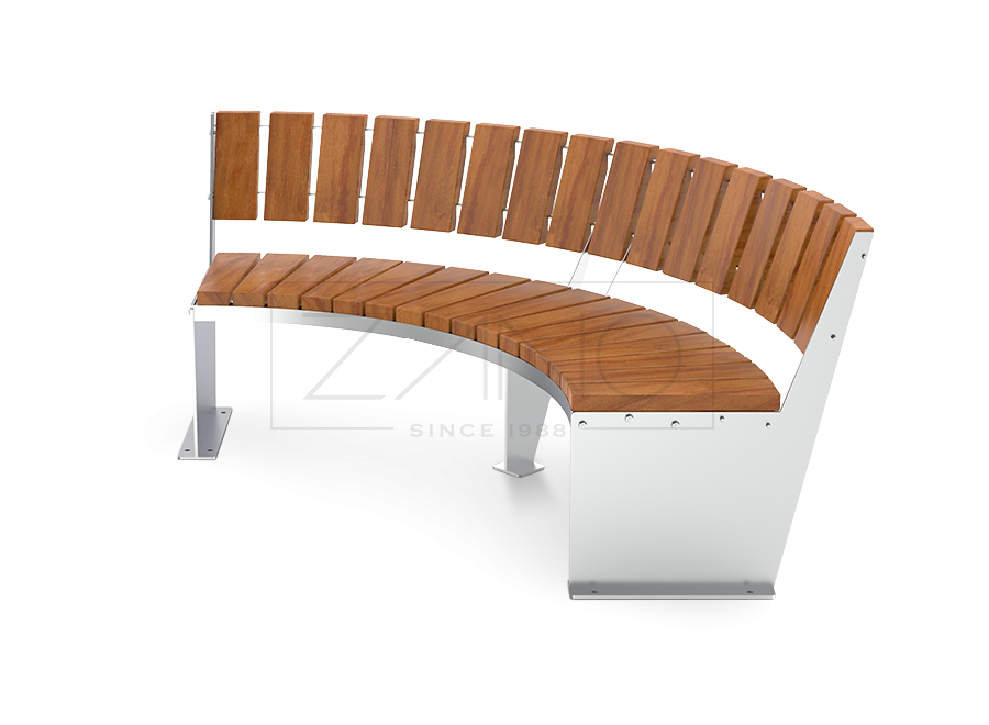 Gradska klupa zakrivljena pod kutom od 90 stupnjeva s naslonom