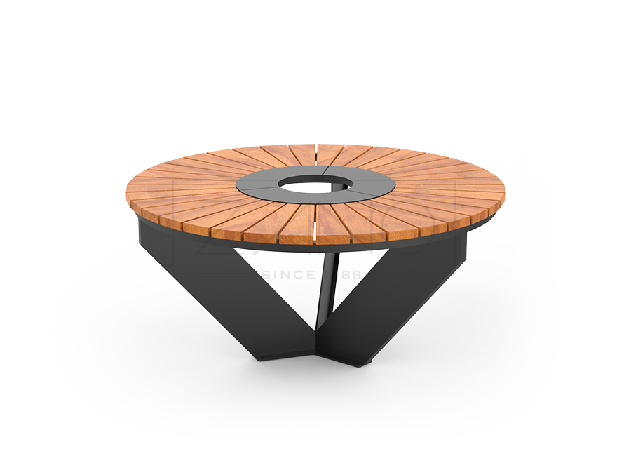 Vanjski stol izrađen od ugljičnog čelika, pocinčan i obojen u crno s drvenom pločom